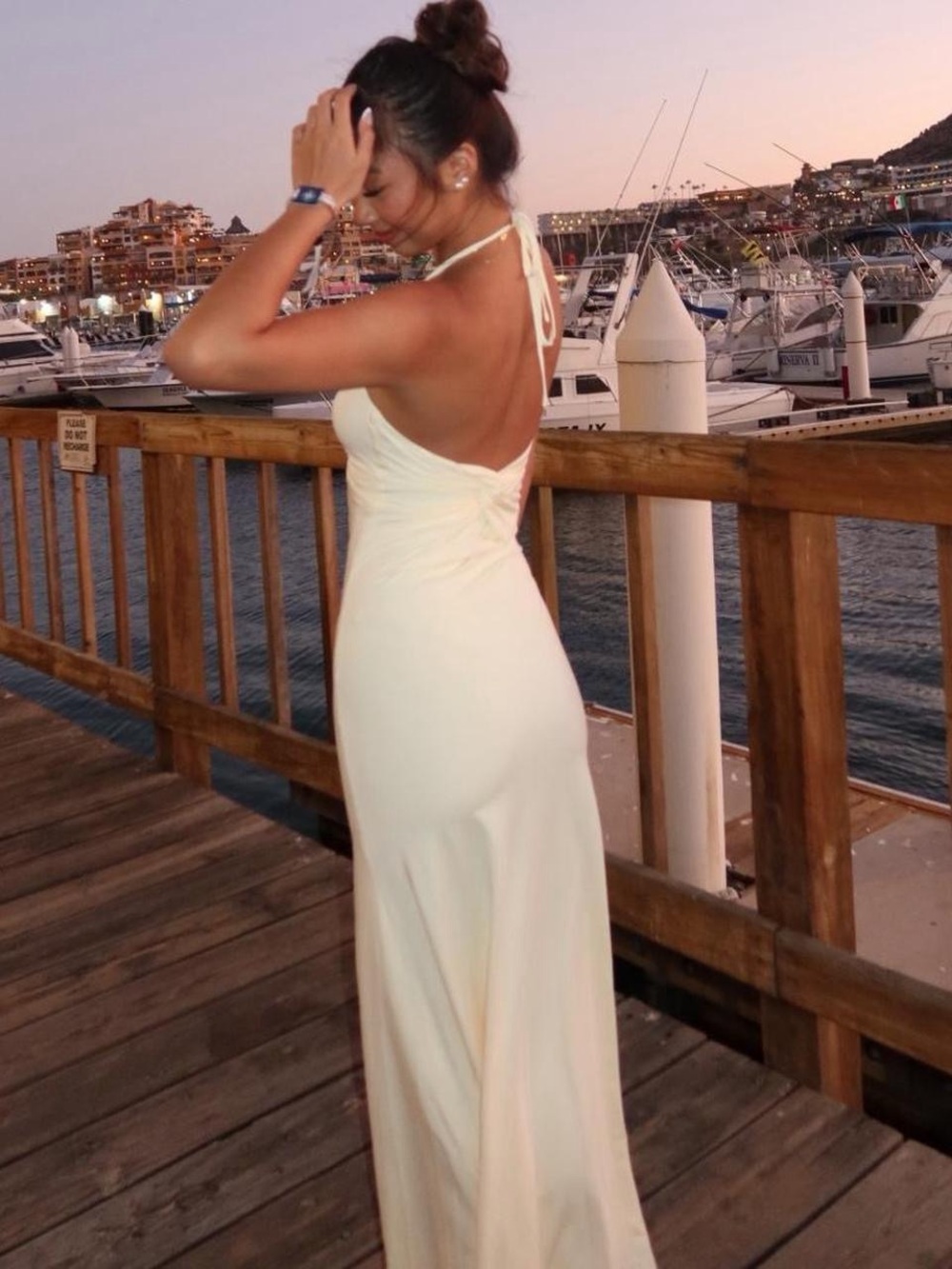Peppermayo Cream One-Shoulder Halter Twist Dress - Picture 2 of 3